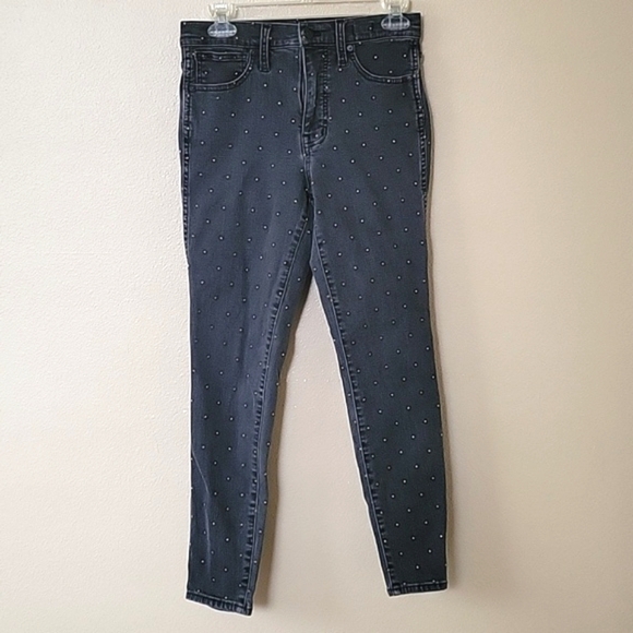 Madewell 10in High Rise Metallic Dot Skinny Jeans - Size 27 - Picture 1 of 8